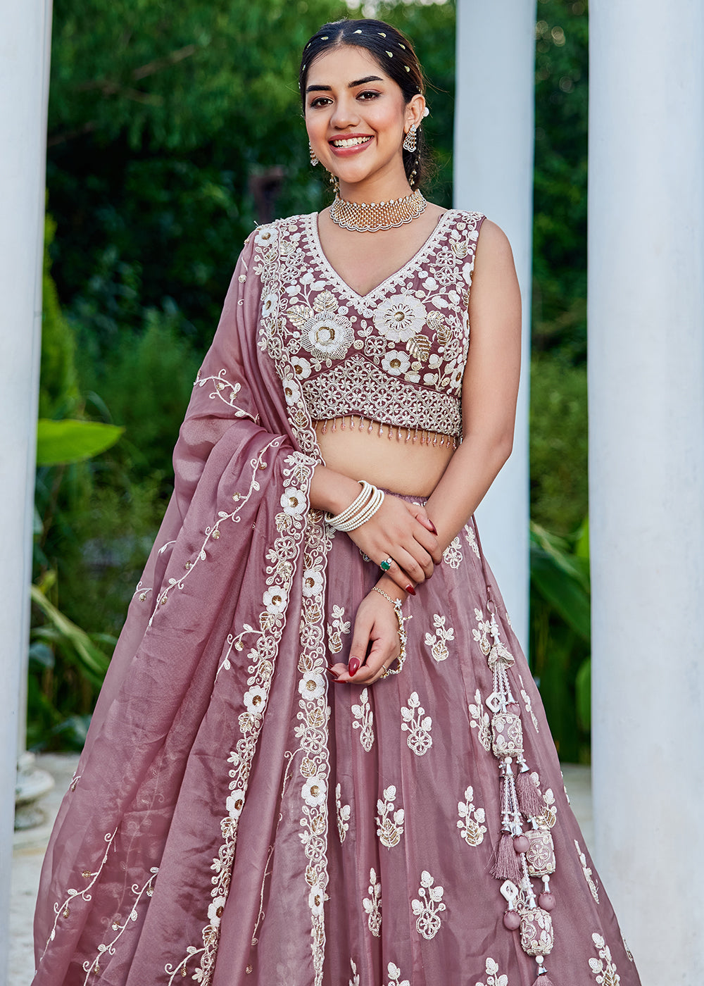 Buy Now Lavender Organza Beads & Sequins Wedding Lehenga Choli Online in US, UK, Canada, France, Italy, Germany, Austria, Denmark, Spain & Worldwide at Empress.