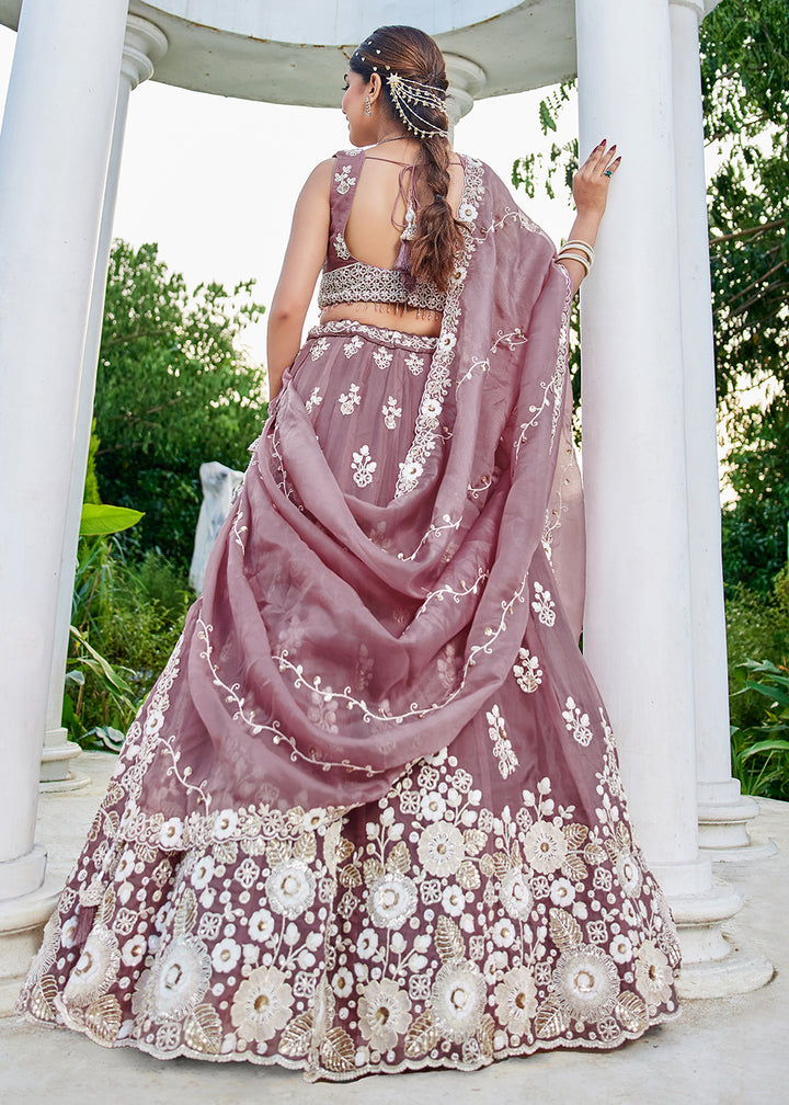 Buy Now Lavender Organza Beads & Sequins Wedding Lehenga Choli Online in US, UK, Canada, France, Italy, Germany, Austria, Denmark, Spain & Worldwide at Empress.