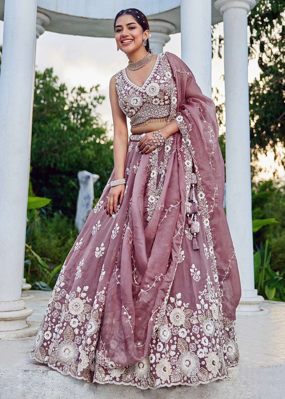 Buy Now Lavender Organza Beads & Sequins Wedding Lehenga Choli Online in US, UK, Canada, France, Italy, Germany, Austria, Denmark, Spain & Worldwide at Empress.