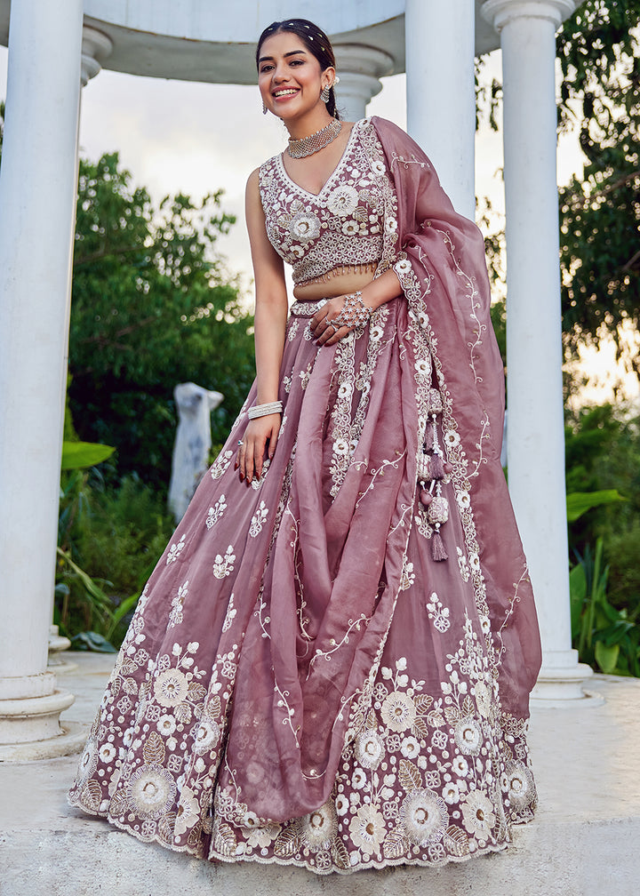 Buy Now Lavender Organza Beads & Sequins Wedding Lehenga Choli Online in US, UK, Canada, France, Italy, Germany, Austria, Denmark, Spain & Worldwide at Empress.