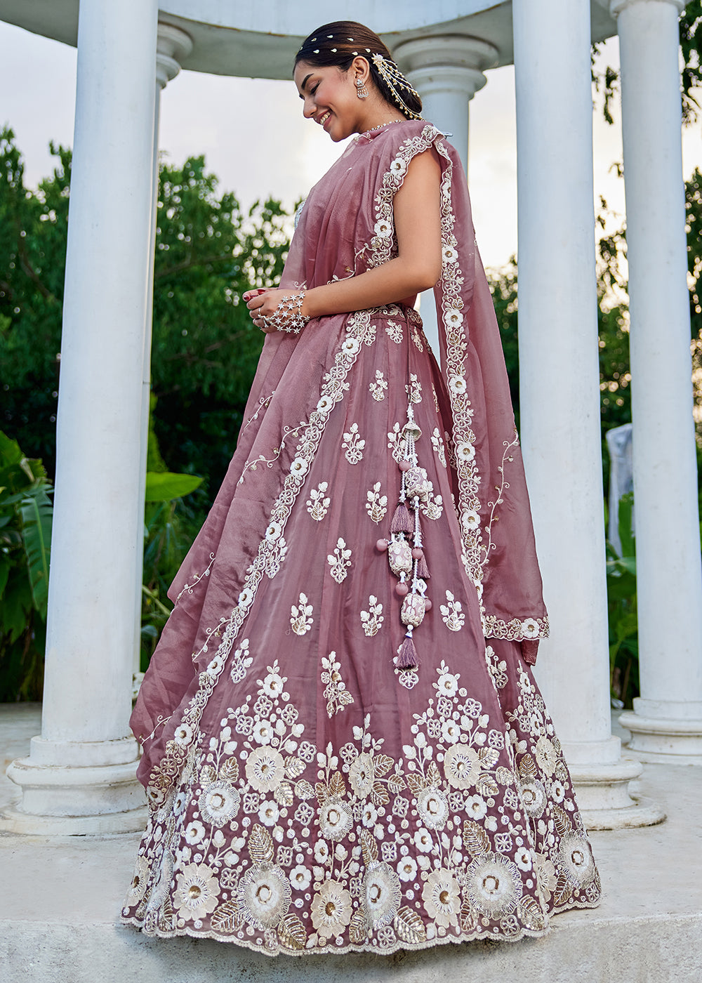 Buy Now Lavender Organza Beads & Sequins Wedding Lehenga Choli Online in US, UK, Canada, France, Italy, Germany, Austria, Denmark, Spain & Worldwide at Empress.