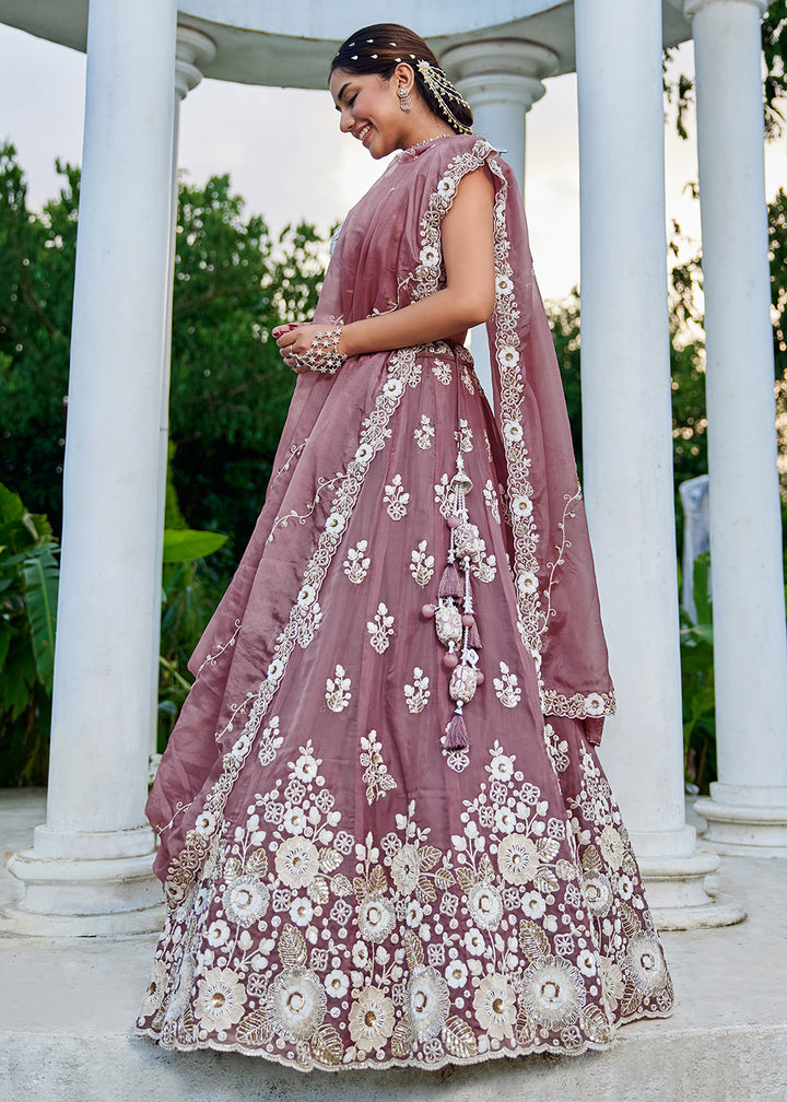 Buy Now Lavender Organza Beads & Sequins Wedding Lehenga Choli Online in US, UK, Canada, France, Italy, Germany, Austria, Denmark, Spain & Worldwide at Empress.