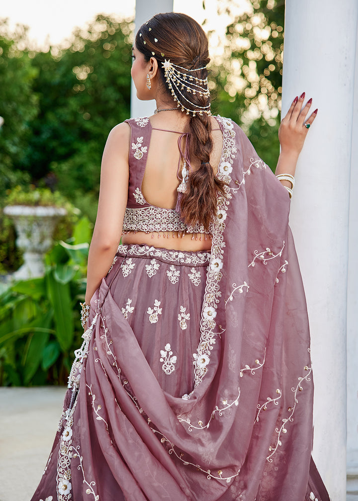 Buy Now Lavender Organza Beads & Sequins Wedding Lehenga Choli Online in US, UK, Canada, France, Italy, Germany, Austria, Denmark, Spain & Worldwide at Empress.