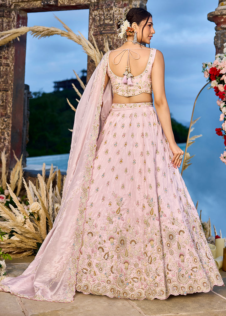 Buy Now Tissue Fabric Pink Color Wedding Reception Lehenga Choli Online in US, UK, Canada, France, Italy, Germany, Sweden, Greece, UAE & Worldwide at Empress.