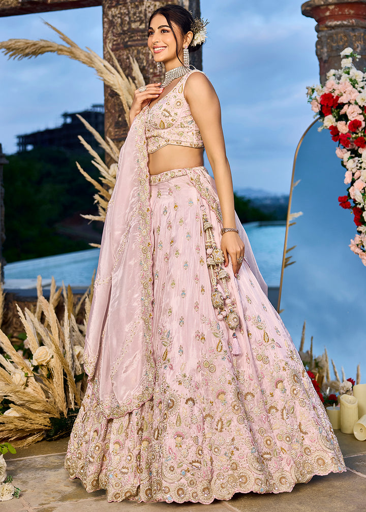 Buy Now Tissue Fabric Pink Color Wedding Reception Lehenga Choli Online in US, UK, Canada, France, Italy, Germany, Sweden, Greece, UAE & Worldwide at Empress.