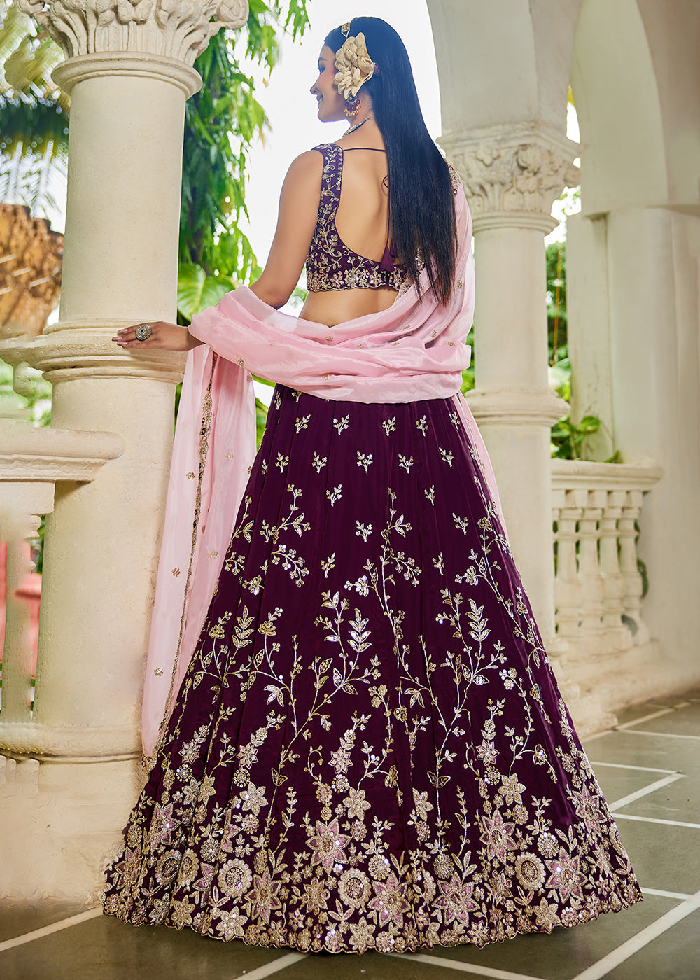 Buy Now Trendy Burgundy Embroidered Organza Wedding Lehenga Choli Online in US, UK, Canada, France, Italy, Germany, Austria, UAE & Worldwide at Empress Clothing.