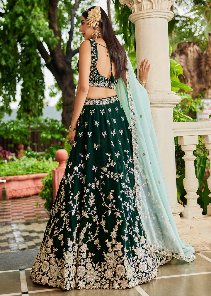 Buy Now Trendy Green Embroidered Organza Wedding Lehenga Choli Online in USA, UK, Canada, France, Italy, Germany, Austria, UAE & Worldwide at Empress Clothing.