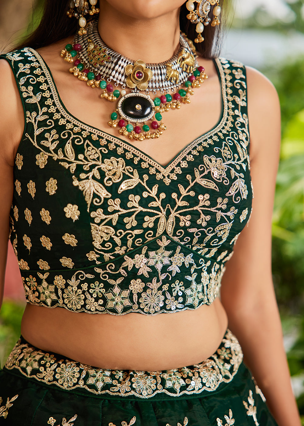 Buy Now Trendy Green Embroidered Organza Wedding Lehenga Choli Online in USA, UK, Canada, France, Italy, Germany, Austria, UAE & Worldwide at Empress Clothing.