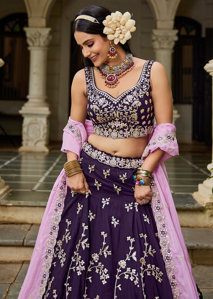 Buy Now Trendy Magenta Embroidered Organza Wedding Lehenga Choli Online in USA, UK, Canada, France, Italy, Germany, Austria, UAE & Worldwide at Empress Clothing.