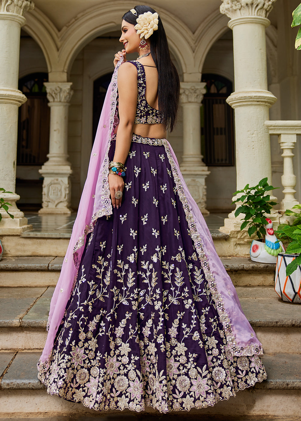 Buy Now Trendy Magenta Embroidered Organza Wedding Lehenga Choli Online in USA, UK, Canada, France, Italy, Germany, Austria, UAE & Worldwide at Empress Clothing.