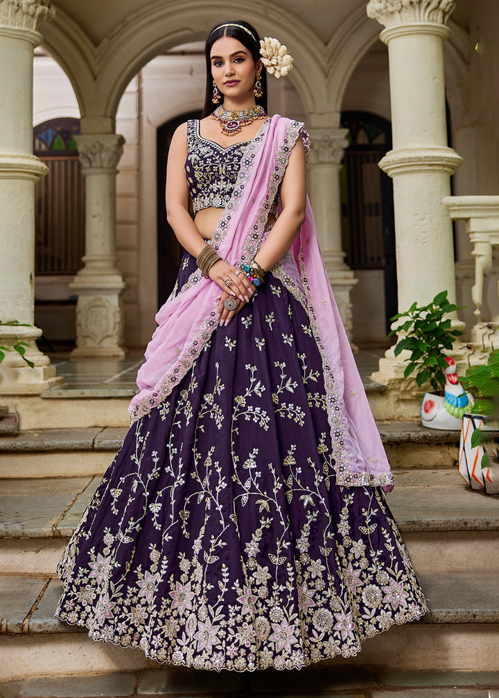 Buy Now Trendy Magenta Embroidered Organza Wedding Lehenga Choli Online in USA, UK, Canada, France, Italy, Germany, Austria, UAE & Worldwide at Empress Clothing.