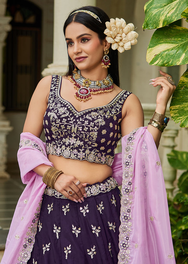 Buy Now Trendy Magenta Embroidered Organza Wedding Lehenga Choli Online in USA, UK, Canada, France, Italy, Germany, Austria, UAE & Worldwide at Empress Clothing.