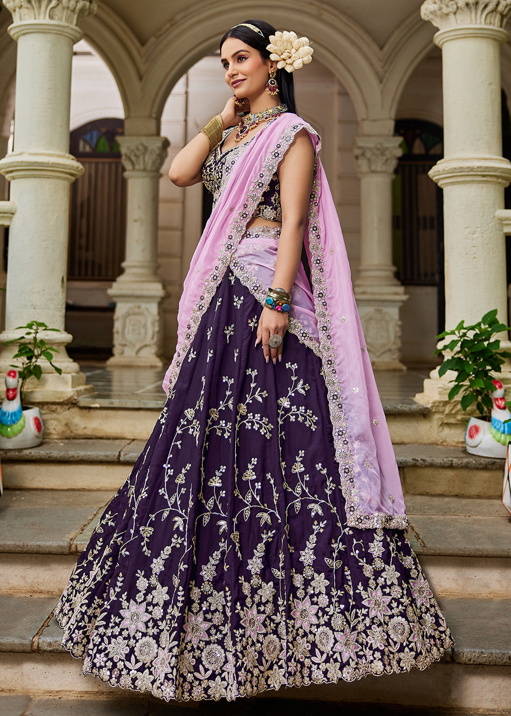 Buy Now Trendy Magenta Embroidered Organza Wedding Lehenga Choli Online in USA, UK, Canada, France, Italy, Germany, Austria, UAE & Worldwide at Empress Clothing.