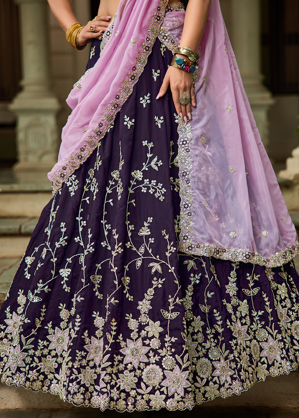 Buy Now Trendy Magenta Embroidered Organza Wedding Lehenga Choli Online in USA, UK, Canada, France, Italy, Germany, Austria, UAE & Worldwide at Empress Clothing.