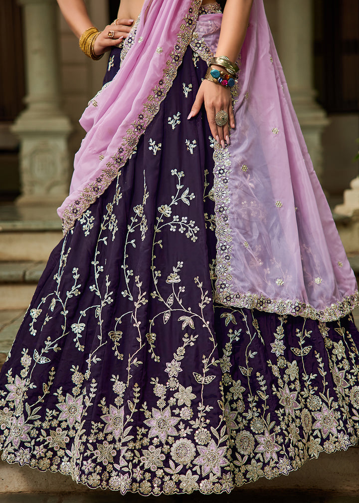 Buy Now Trendy Magenta Embroidered Organza Wedding Lehenga Choli Online in USA, UK, Canada, France, Italy, Germany, Austria, UAE & Worldwide at Empress Clothing.