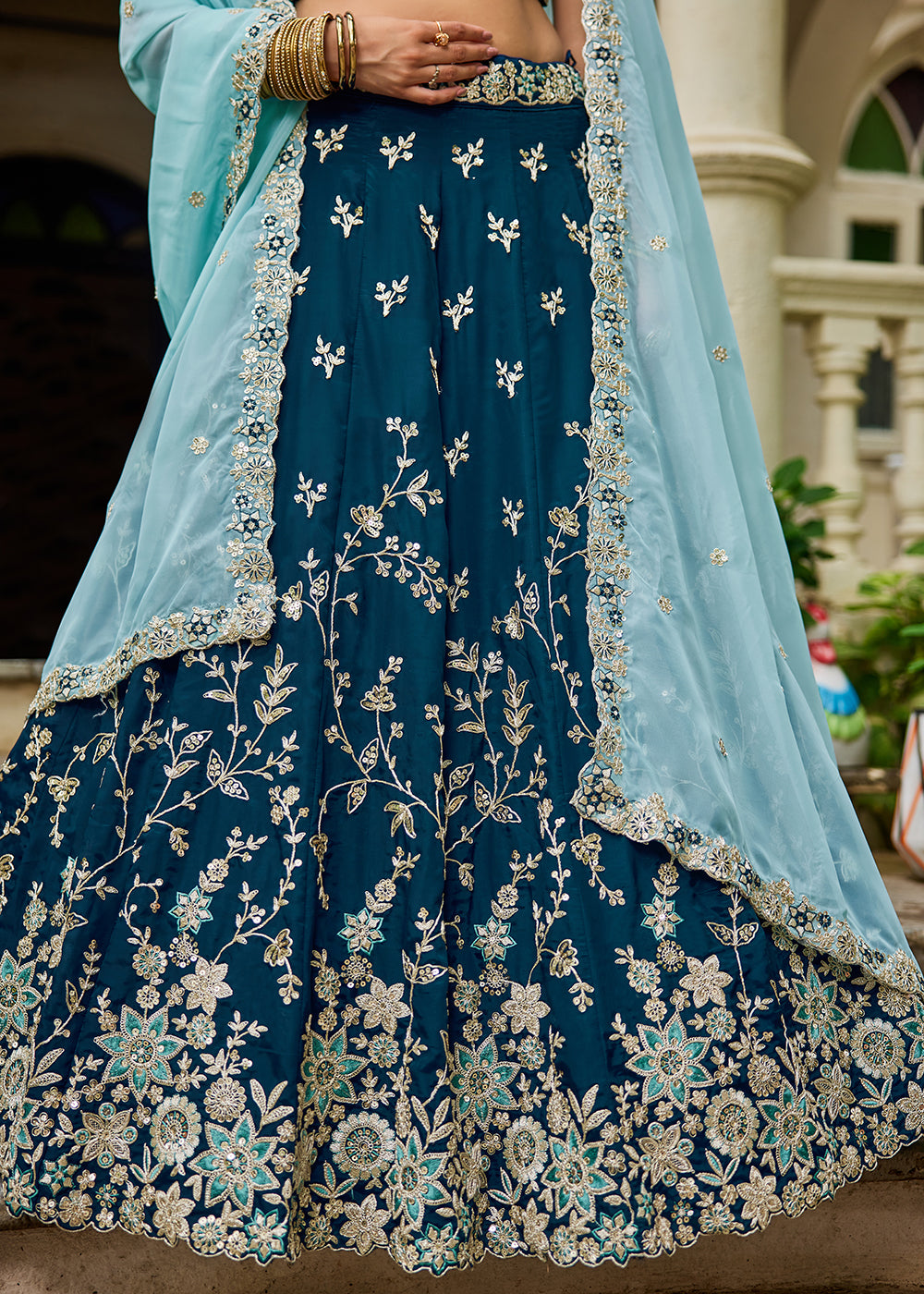 Buy Now Trendy Blue Embroidered Organza Wedding Lehenga Choli Online in USA, UK, Canada, France, Italy, Germany, Austria, UAE & Worldwide at Empress Clothing.