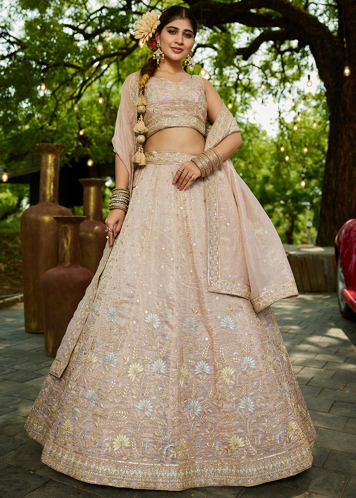 Buy Now Designer Nude Heavy Embroidered Bridal Lehenga Choli Online in USA, UK, Canada, France, Italy, Germany, Austria, UAE & Worldwide at Empress Clothing.