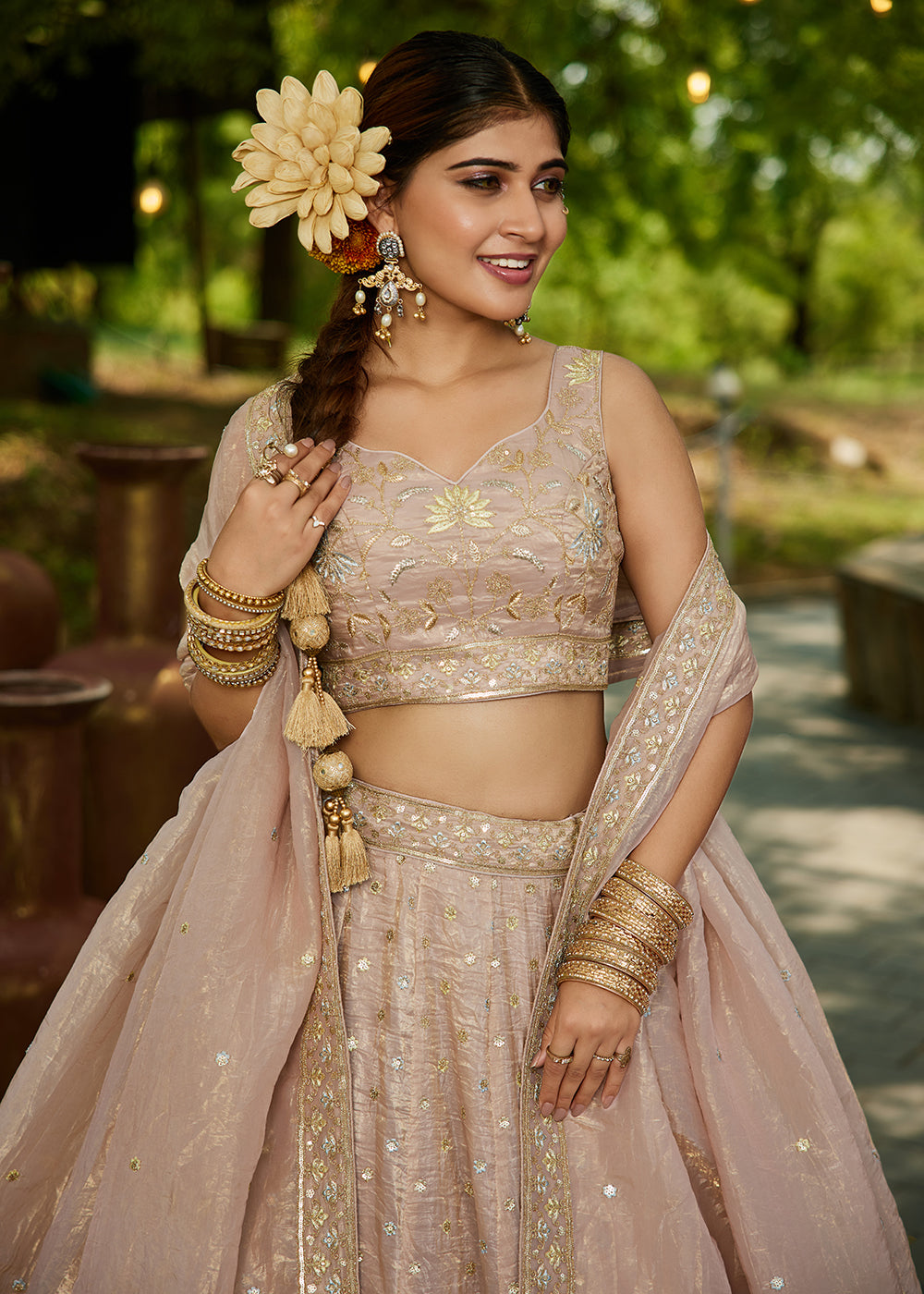 Buy Now Designer Nude Heavy Embroidered Bridal Lehenga Choli Online in USA, UK, Canada, France, Italy, Germany, Austria, UAE & Worldwide at Empress Clothing.