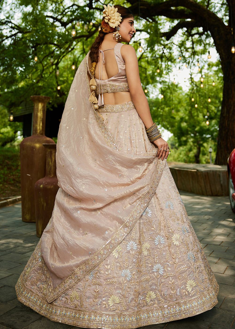 Buy Now Designer Nude Heavy Embroidered Bridal Lehenga Choli Online in USA, UK, Canada, France, Italy, Germany, Austria, UAE & Worldwide at Empress Clothing.