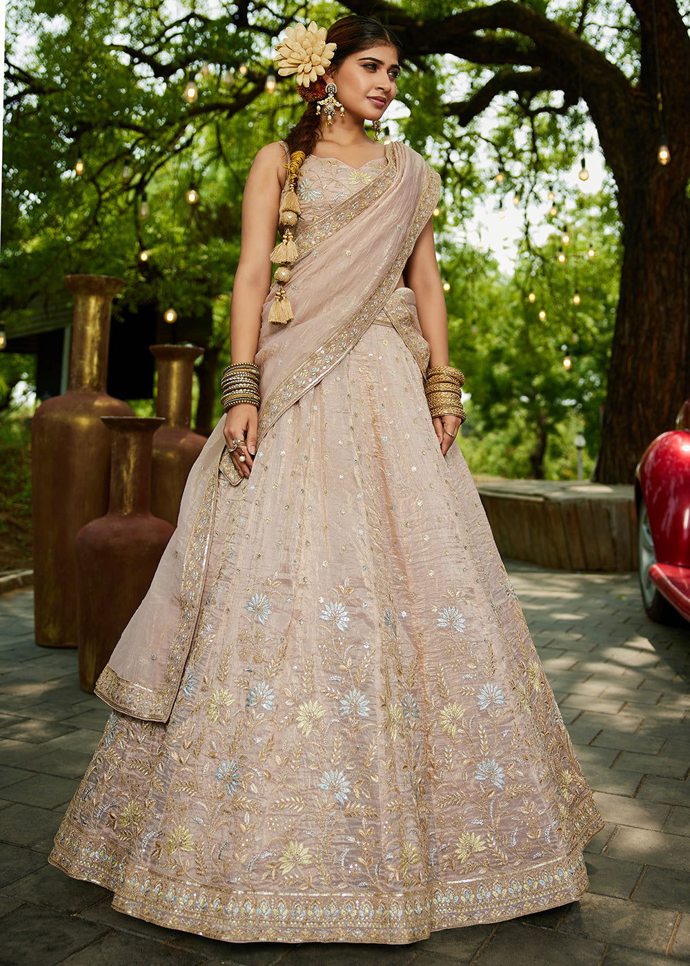 Buy Now Designer Nude Heavy Embroidered Bridal Lehenga Choli Online in USA, UK, Canada, France, Italy, Germany, Austria, UAE & Worldwide at Empress Clothing.