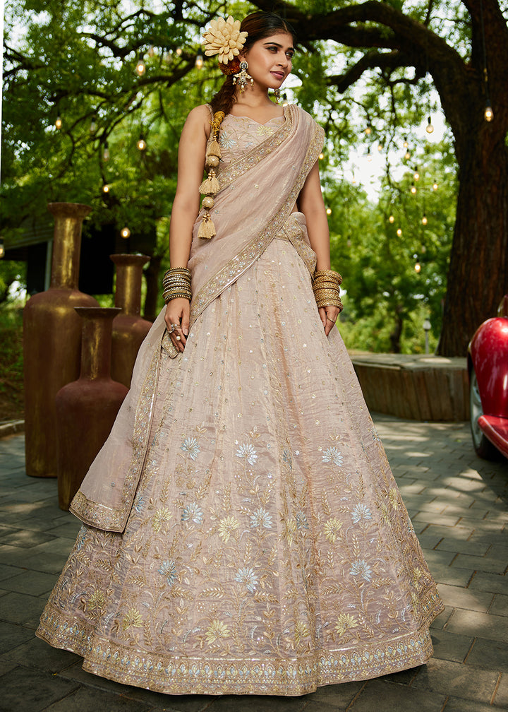 Buy Now Designer Nude Heavy Embroidered Bridal Lehenga Choli Online in USA, UK, Canada, France, Italy, Germany, Austria, UAE & Worldwide at Empress Clothing.