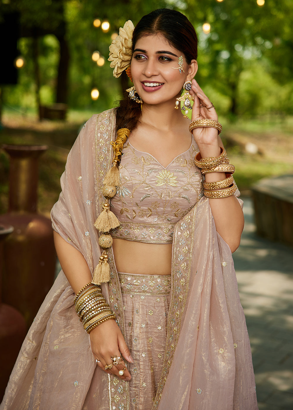 Buy Now Designer Nude Heavy Embroidered Bridal Lehenga Choli Online in USA, UK, Canada, France, Italy, Germany, Austria, UAE & Worldwide at Empress Clothing.