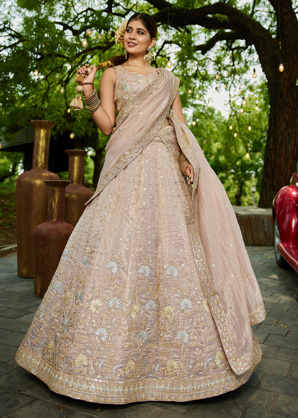 Buy Now Designer Nude Heavy Embroidered Bridal Lehenga Choli Online in USA, UK, Canada, France, Italy, Germany, Austria, UAE & Worldwide at Empress Clothing.