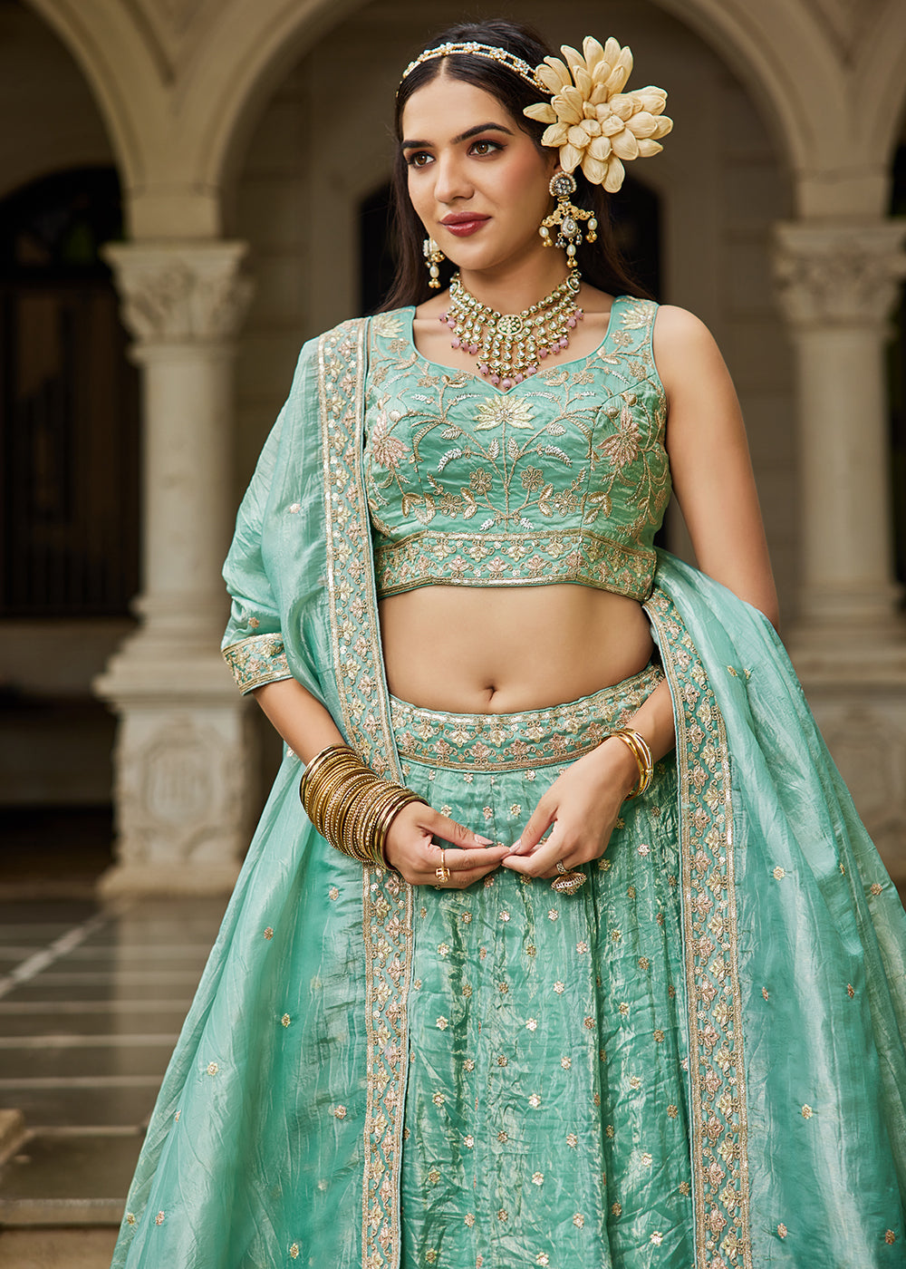 Buy Now Designer Green Heavy Embroidered Bridal Lehenga Choli Online in USA, UK, Canada, France, Italy, Germany, Austria, UAE & Worldwide at Empress Clothing.