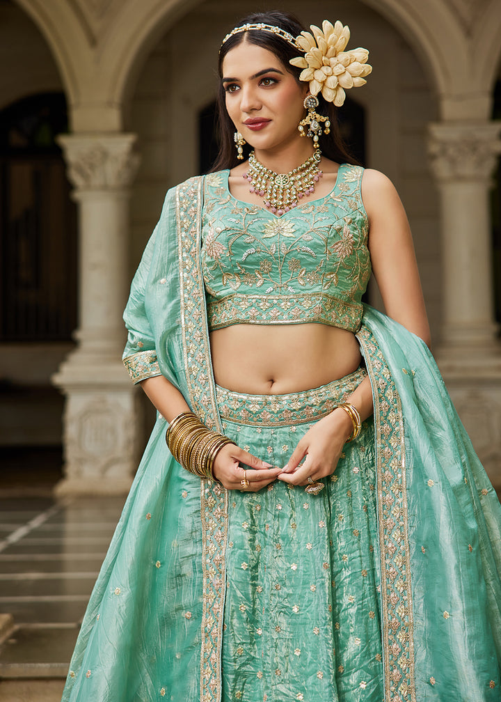 Buy Now Designer Green Heavy Embroidered Bridal Lehenga Choli Online in USA, UK, Canada, France, Italy, Germany, Austria, UAE & Worldwide at Empress Clothing.