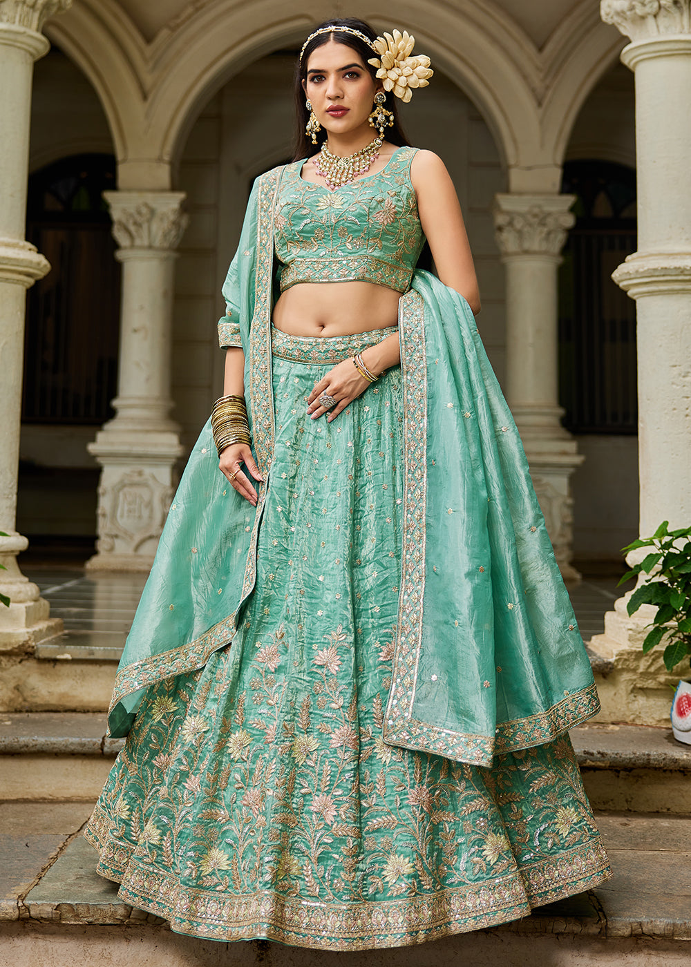 Buy Now Designer Green Heavy Embroidered Bridal Lehenga Choli Online in USA, UK, Canada, France, Italy, Germany, Austria, UAE & Worldwide at Empress Clothing.