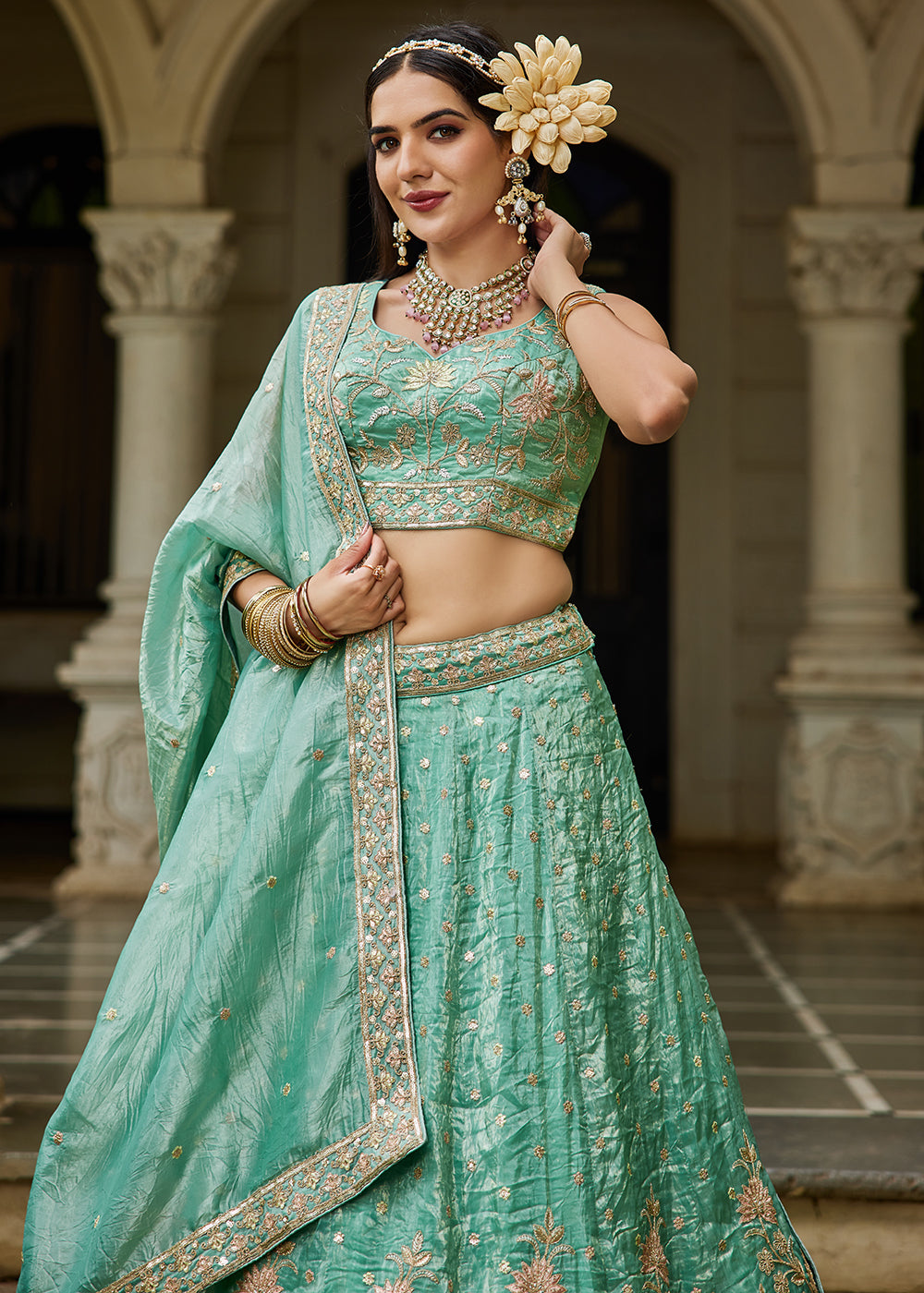 Buy Now Designer Green Heavy Embroidered Bridal Lehenga Choli Online in USA, UK, Canada, France, Italy, Germany, Austria, UAE & Worldwide at Empress Clothing.