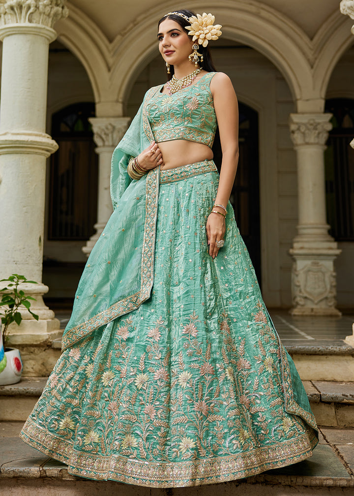 Buy Now Designer Green Heavy Embroidered Bridal Lehenga Choli Online in USA, UK, Canada, France, Italy, Germany, Austria, UAE & Worldwide at Empress Clothing.