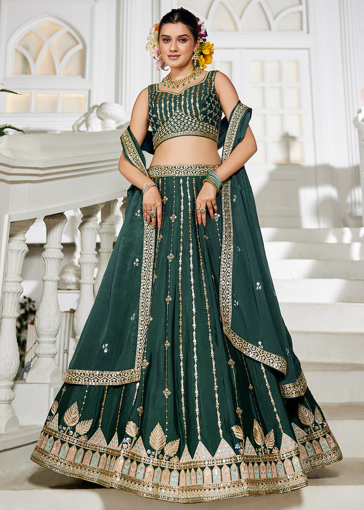 Buy Now Green Georgette Sequins Festive Party Lehenga Choli Online in USA, UK, Canada, France, Italy, Germany, Austria, UAE & Worldwide at Empress Clothing.