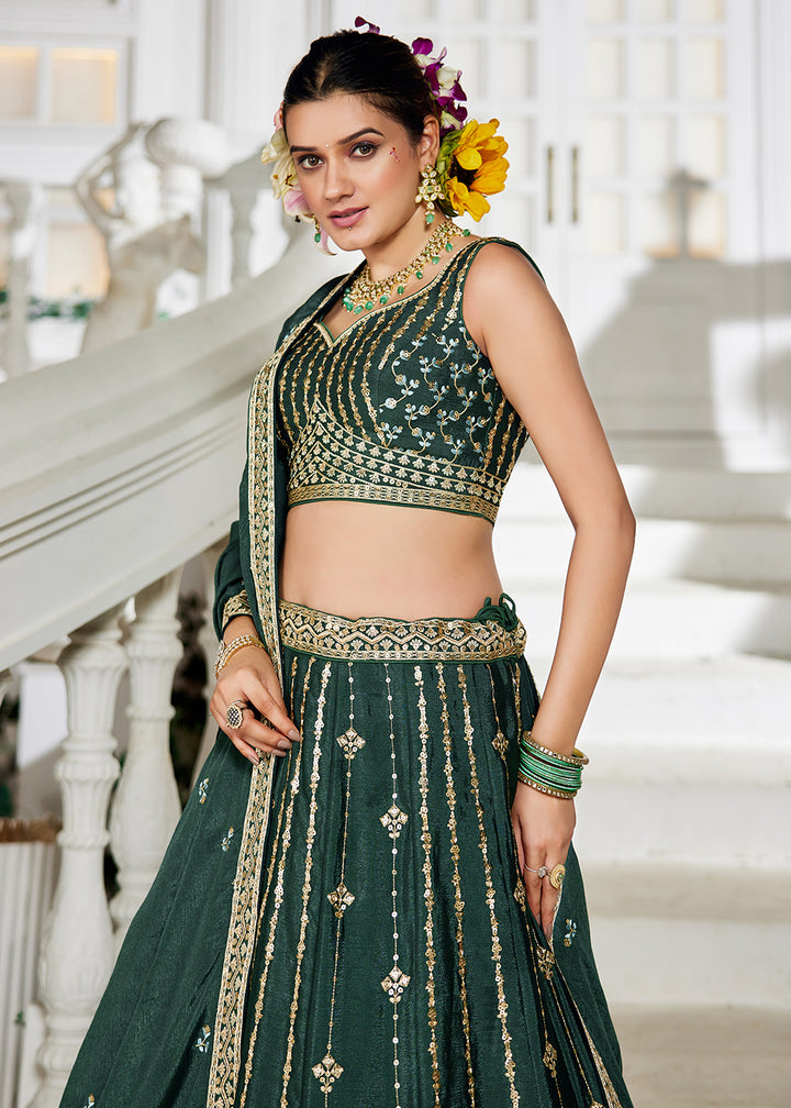 Buy Now Green Georgette Sequins Festive Party Lehenga Choli Online in USA, UK, Canada, France, Italy, Germany, Austria, UAE & Worldwide at Empress Clothing.