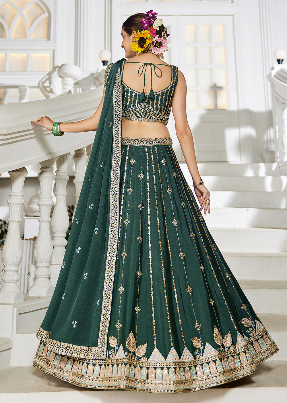 Buy Now Green Georgette Sequins Festive Party Lehenga Choli Online in USA, UK, Canada, France, Italy, Germany, Austria, UAE & Worldwide at Empress Clothing.