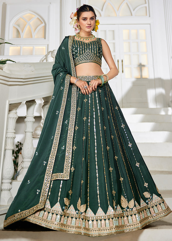 Buy Now Green Georgette Sequins Festive Party Lehenga Choli Online in USA, UK, Canada, France, Italy, Germany, Austria, UAE & Worldwide at Empress Clothing.