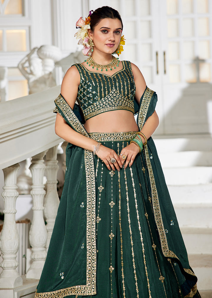 Buy Now Green Georgette Sequins Festive Party Lehenga Choli Online in USA, UK, Canada, France, Italy, Germany, Austria, UAE & Worldwide at Empress Clothing.