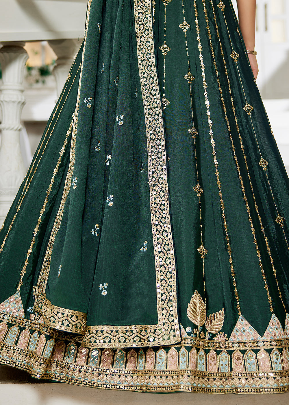 Buy Now Green Georgette Sequins Festive Party Lehenga Choli Online in USA, UK, Canada, France, Italy, Germany, Austria, UAE & Worldwide at Empress Clothing.