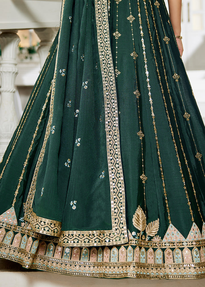 Buy Now Green Georgette Sequins Festive Party Lehenga Choli Online in USA, UK, Canada, France, Italy, Germany, Austria, UAE & Worldwide at Empress Clothing.