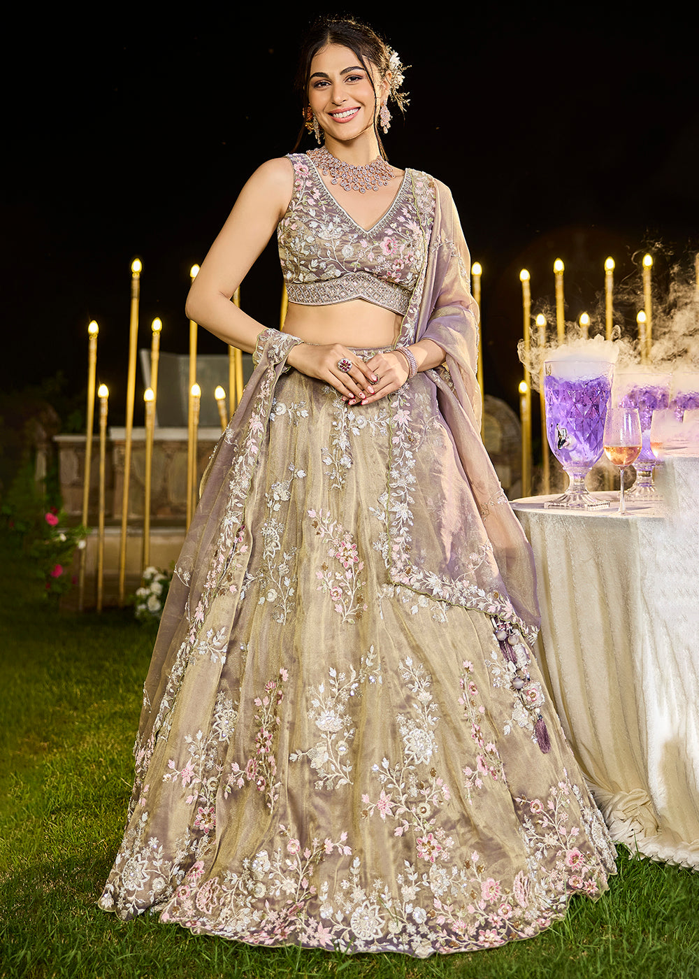Buy Now Tissue Embroidered Lavender Wedding Party Lehenga Choli Online in US, UK, Canada, France, Italy, Germany, Sweden, Greece, UAE & Worldwide at Empress.