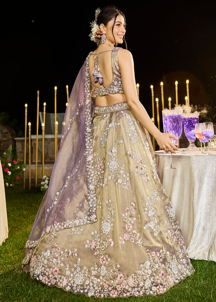 Buy Now Tissue Embroidered Lavender Wedding Party Lehenga Choli Online in US, UK, Canada, France, Italy, Germany, Sweden, Greece, UAE & Worldwide at Empress.