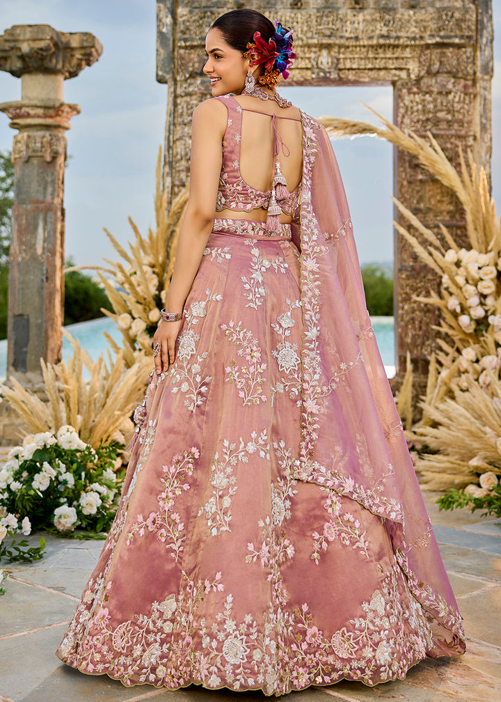Buy Now Tissue Embroidered Pink Wedding Party Lehenga Choli Online in US, UK, Canada, France, Italy, Germany, Sweden, Greece, UAE & Worldwide at Empress.