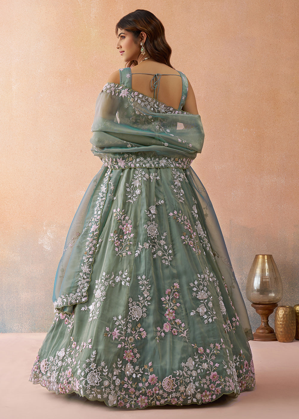 Buy Now Tissue Embroidered Sea Green Wedding Party Lehenga Choli Online in US, UK, Canada, France, Italy, Germany, Sweden, Greece, UAE & Worldwide at Empress.
