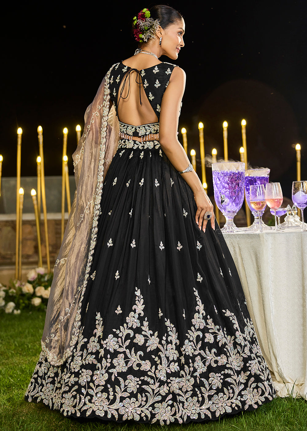 Buy Now Satin Silk Black Beads & Threads Wedding Lehenga Choli Online in US, UK, Canada, France, Italy, Germany, Austria, Denmark, Spain & Worldwide at Empress.