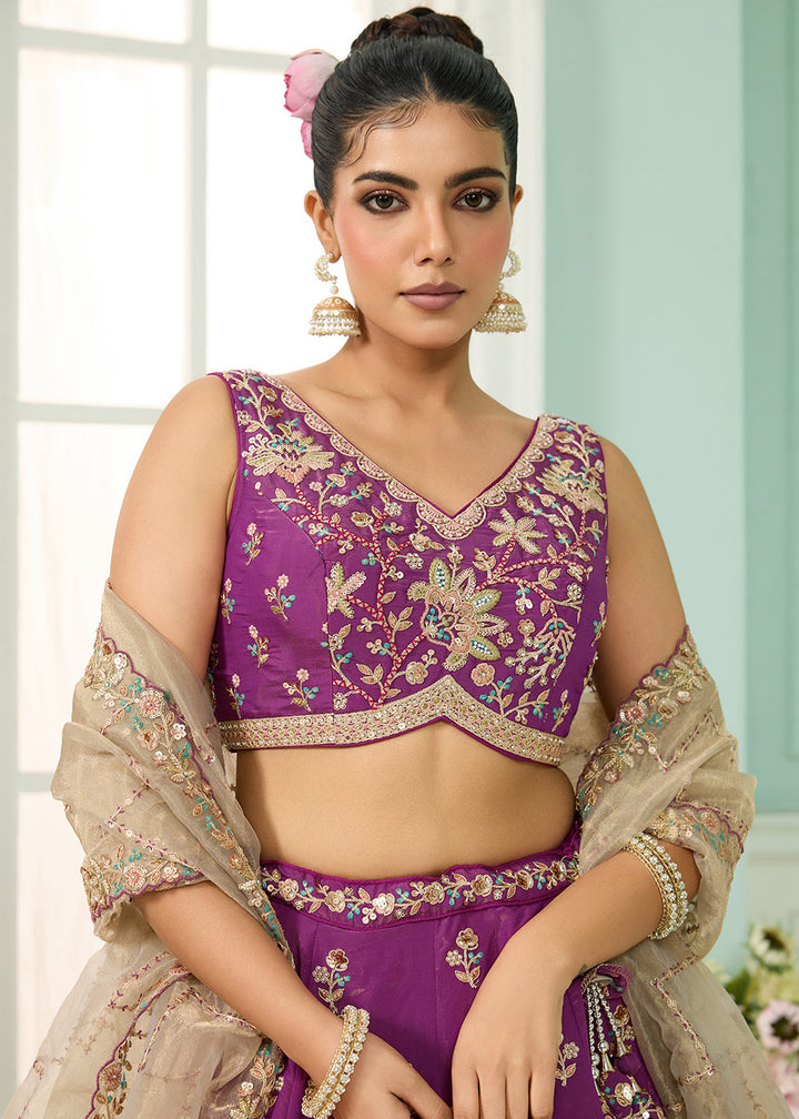 Buy Now Burgundy Georgette Wedding Embroidered Lehenga Choli Online in US, UK, Canada, France, Italy, Germany, Sweden, Denmark, UAE & Worldwide at Empress.