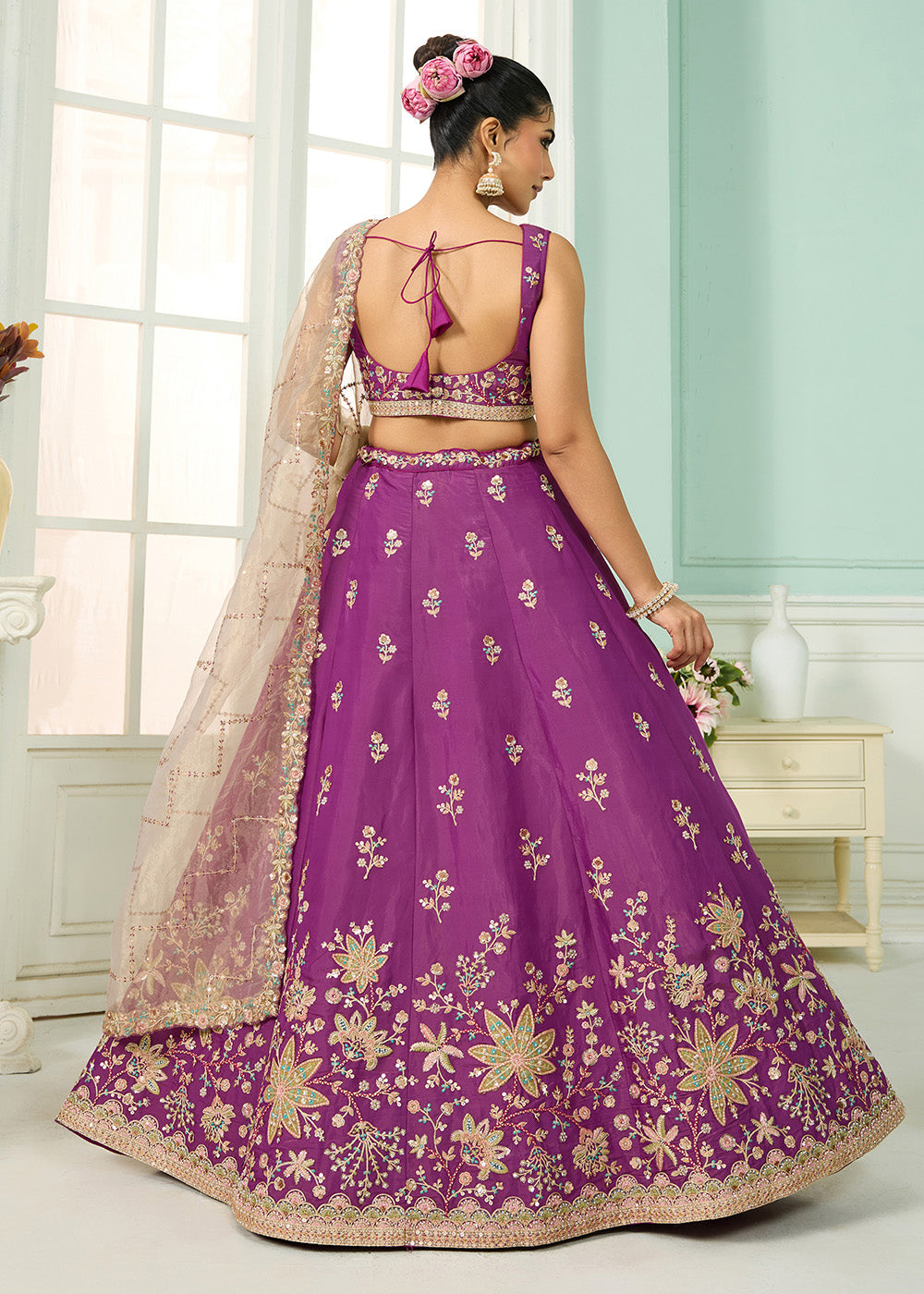 Buy Now Burgundy Georgette Wedding Embroidered Lehenga Choli Online in US, UK, Canada, France, Italy, Germany, Sweden, Denmark, UAE & Worldwide at Empress.
