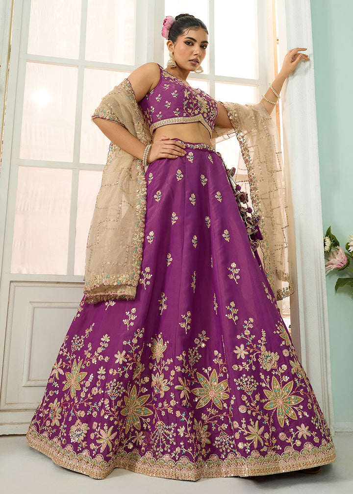Buy Now Burgundy Georgette Wedding Embroidered Lehenga Choli Online in US, UK, Canada, France, Italy, Germany, Sweden, Denmark, UAE & Worldwide at Empress.