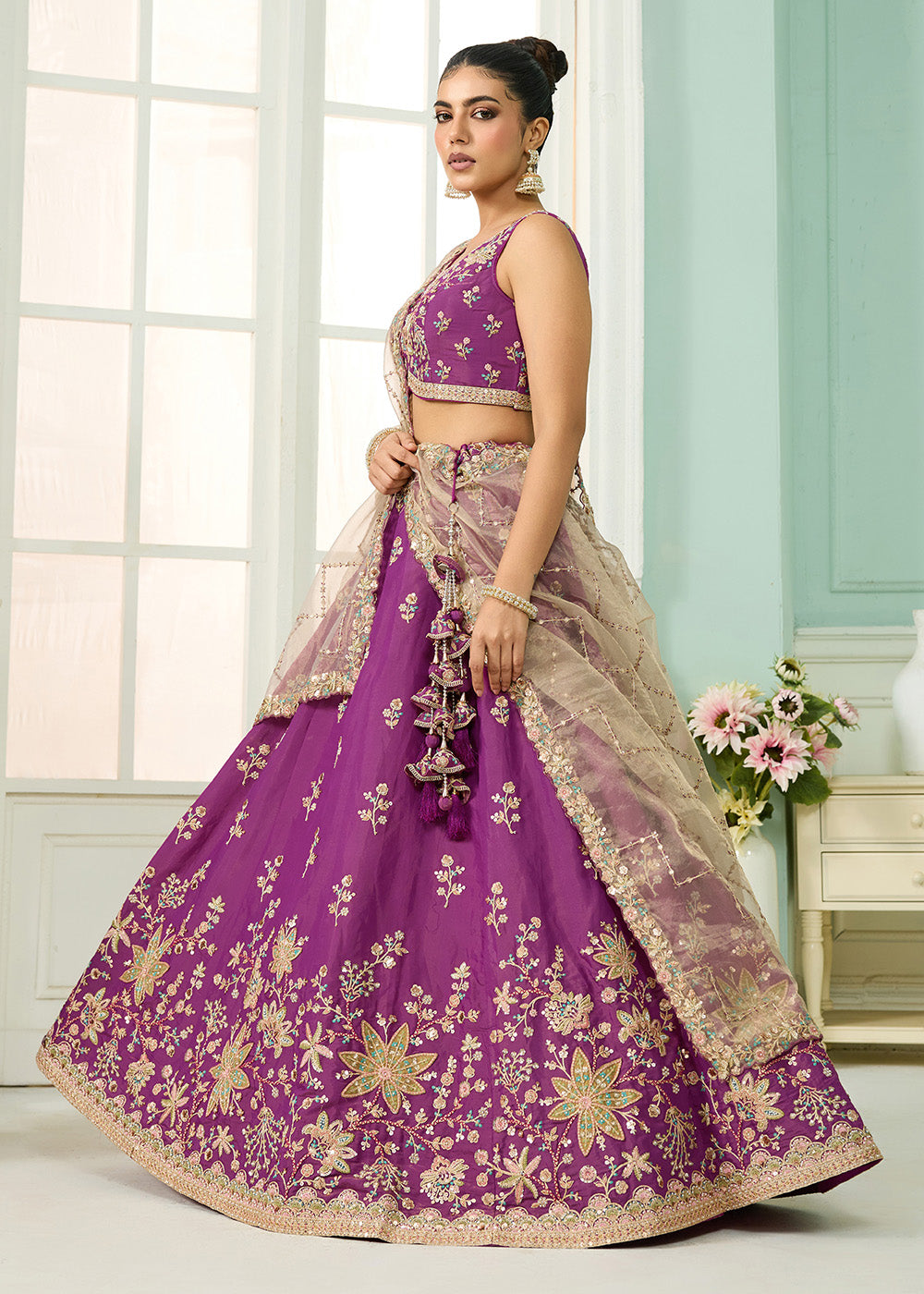 Buy Now Burgundy Georgette Wedding Embroidered Lehenga Choli Online in US, UK, Canada, France, Italy, Germany, Sweden, Denmark, UAE & Worldwide at Empress.