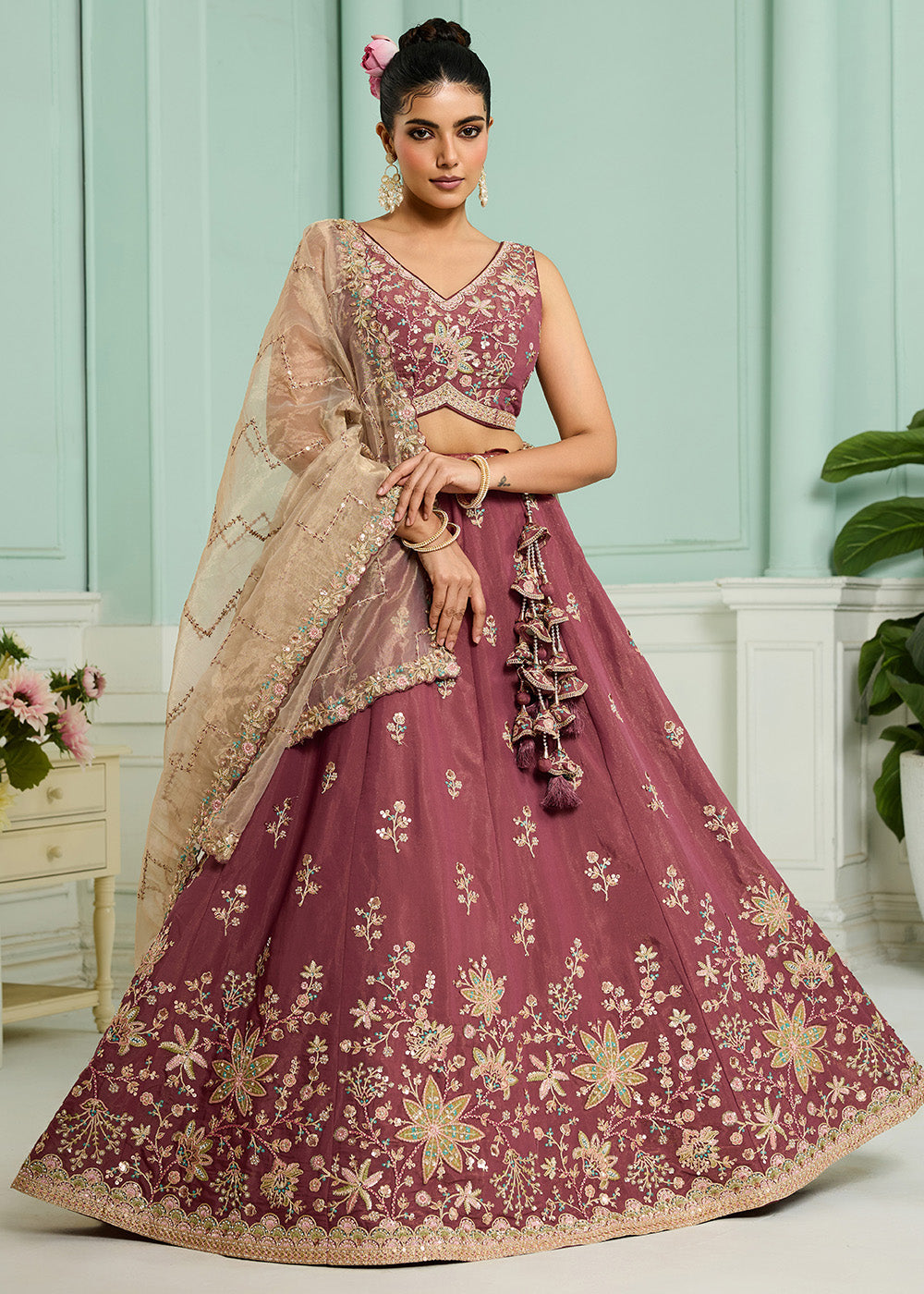 Buy Now Pink Georgette Wedding Embroidered Lehenga Choli Online in US, UK, Canada, France, Italy, Germany, Sweden, Denmark, Greece, UAE & Worldwide at Empress.