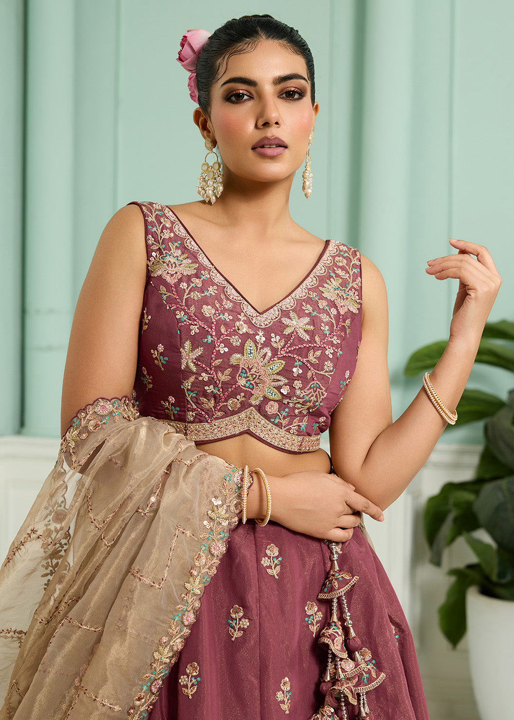 Buy Now Pink Georgette Wedding Embroidered Lehenga Choli Online in US, UK, Canada, France, Italy, Germany, Sweden, Denmark, Greece, UAE & Worldwide at Empress.